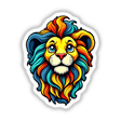 A Cute Little Lion cartoon illustration available as a sticker or digital artwork, featuring a vibrant lion head with distinctive, colorful details. Perfect for adding a playful touch to any collection.