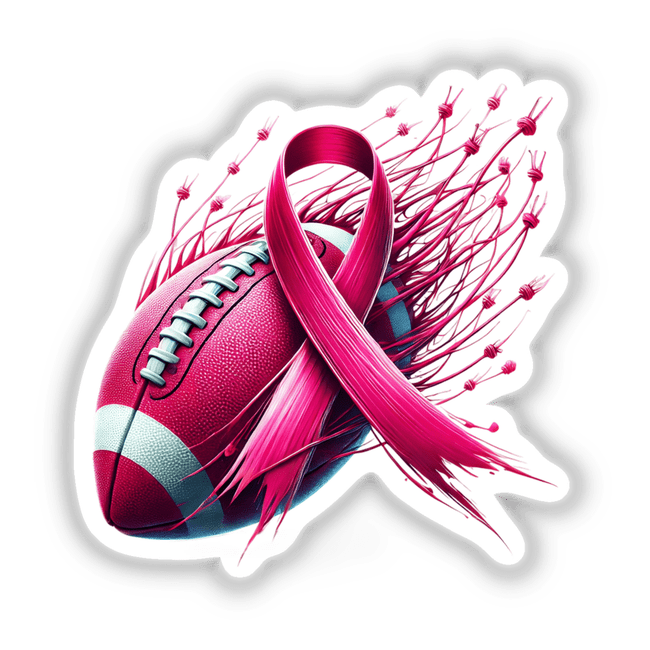 Pink Ribbon Football Breast Cancer, featuring a detailed football design wrapped with a pink ribbon, available as stickers or digital artwork from Decal Venue.