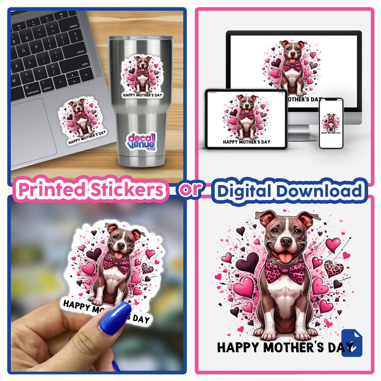 Mothers Day Leopard Hearts Pitbull Dog