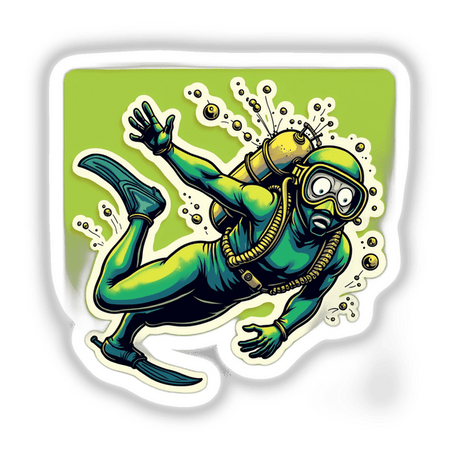 Cartoon diver illustration titled Mergulhador Verdão, available as stickers or digital artwork from Decal Venue.