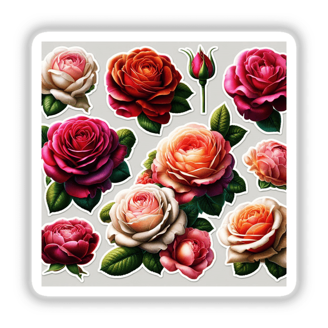 Beautiful Lush Roses featuring close-ups of vibrant petals, available as vinyl stickers or digital artwork, capturing the intricate charm of garden roses in exquisite detail.