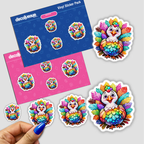 Thanksgiving Turkey Delight: Kawaii Rainbow Floral Splash Sticker featuring kawaii-style turkeys with colorful feathers and floral accents.