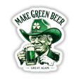 Cowboy Trump in a green hat holds a beer mug, featured in Make Green Beer Great Again Cowboy Trump II, available as stickers or digital artwork.