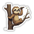 Adorable Sloth Climbing Tree: Cartoon sloth hanging from a tree branch, available as stickers or digital artwork from Decal Venue.