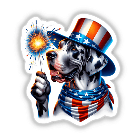 Great Dane Dog Holding Sparkler 4th of July Patriotic