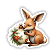 Baby Kangaroo Sleeping on Christmas Ornament cartoon, available as stickers or digital artwork, showcasing a whimsical kangaroo gently cradling a festive ornament, reflecting Decal Venue's unique sticker and art offerings.