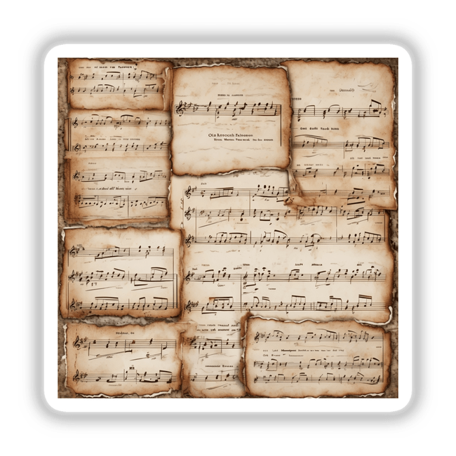 Classical Melody Notes on Vintage Sheet Music | Dark Academia Sticker featuring intricately handwritten music notes, embodying a nostalgic and artistic appeal, available as stickers or digital artwork.