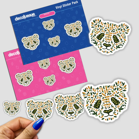 Bamboo Bear sticker pack featuring a bear face and a panda, alongside butterflies and a tiger face, ideal for personalizing items with nature-inspired designs.