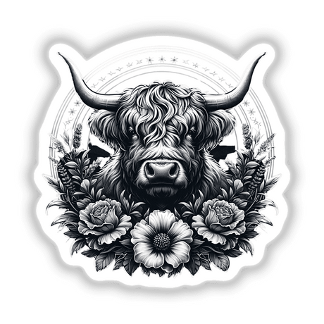 Highland Cow Portrait Floral Accents PA37