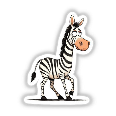 Funny Cartoon Zebra with Big Eyes, depicted with a sad expression, ideal for stickers or digital artwork.