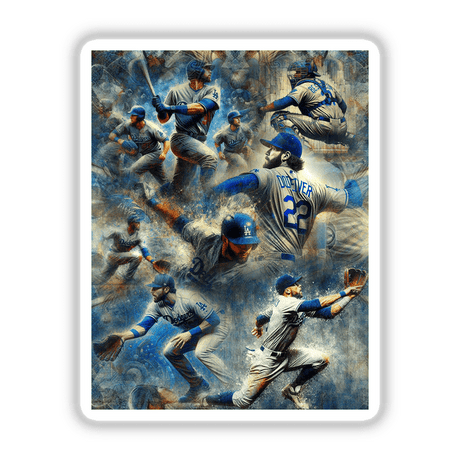 Dodger Collage featuring a dynamic assembly of baseball players depicted in various poses, available as unique stickers or digital artwork from Decal Venue.