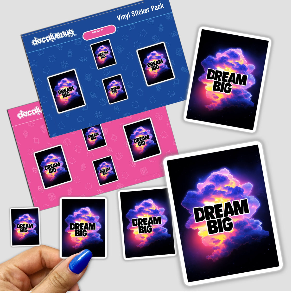 Dream Big Cosmic Cloud Design sticker featuring bold text and vibrant graphics, available as a vinyl sticker or digital artwork from Decal Venue, known for unique designs.