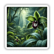 Emerald Orchid - Lush Rainforest Beauty: A detailed artwork of a green plant with a vibrant purple orchid, available as stickers or digital art.