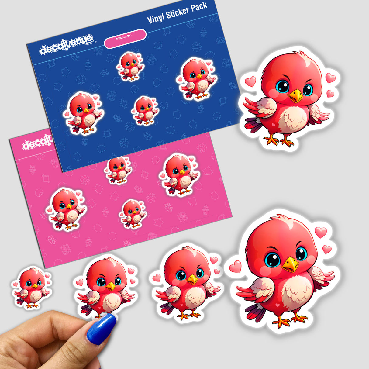 Cute Little Bird With Love Hearts stickers featuring whimsical cartoon birds adorned with hearts, available as charming stickers or digital artwork from Decal Venue.