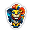 A Cute Little Lion cartoon with a colorful mane and blue eyes, available as stickers or digital artwork, representing Decal Venue's unique collection of playful and vibrant illustrations.