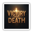 Victory Over Death - Christian Easter Sticker or Clipart featuring elegant gold text on a black background, available as stickers or digital artwork with commercial rights.