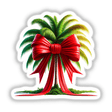 Festive palm tree with vibrant red bow, digital artwork for stickers and downloads.