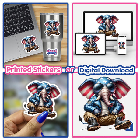 Patriotic leather elephant aviator sunglasses in digital artwork form, available as printed stickers or digital downloads on the Decal Venue store.