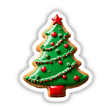 Festive Christmas Cookie Tree Design, available as stickers or digital artwork, showcasing a cookie shaped like a Christmas tree decorated with ornaments.