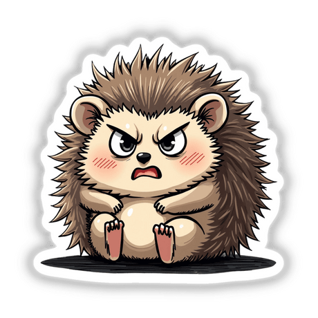 Cute Angry Hedgehog Cartoon sticker or digital artwork depicting a hedgehog with exaggerated angry eyes, furrowed eyebrows, and a frowning mouth.