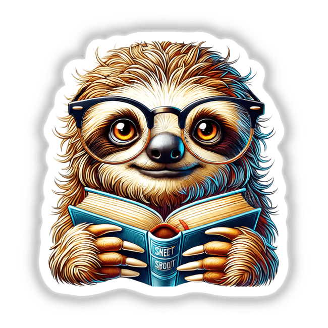 Sloth in Reading Glasses Open Book