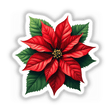 Poinsettia Flower Envelope Seal Stickers – Elegant Holiday Stationery featuring a detailed red poinsettia with lush green leaves, perfect for adding a festive touch to holiday cards and invitations.