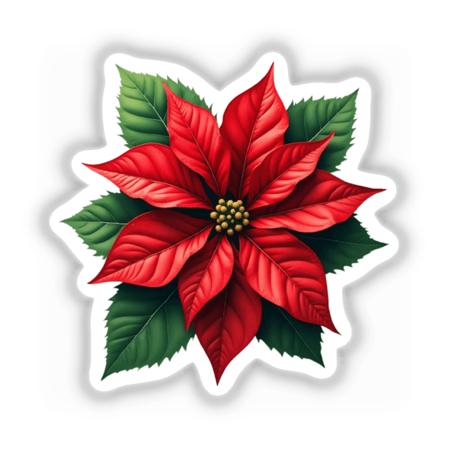 Poinsettia Flower Envelope Seal Stickers – Elegant Holiday Stationery featuring a detailed red poinsettia with lush green leaves, perfect for adding a festive touch to holiday cards and invitations.