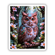 A Lovely Owl With Blooming Flowers: A vibrant owl perched on a branch, surrounded by intricate flowers, perfect for stickers or digital artwork from Decal Venue.