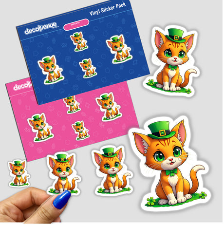 St. Patrick's Day Kitten stickers featuring cute cartoon cats in leprechaun hats, available as unique stickers or digital artwork from Decal Venue.