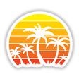 Retro Vintage Sunset And Palm Trees design featuring stylized sun and palm trees, available as unique stickers or digital artwork from Decal Venue.