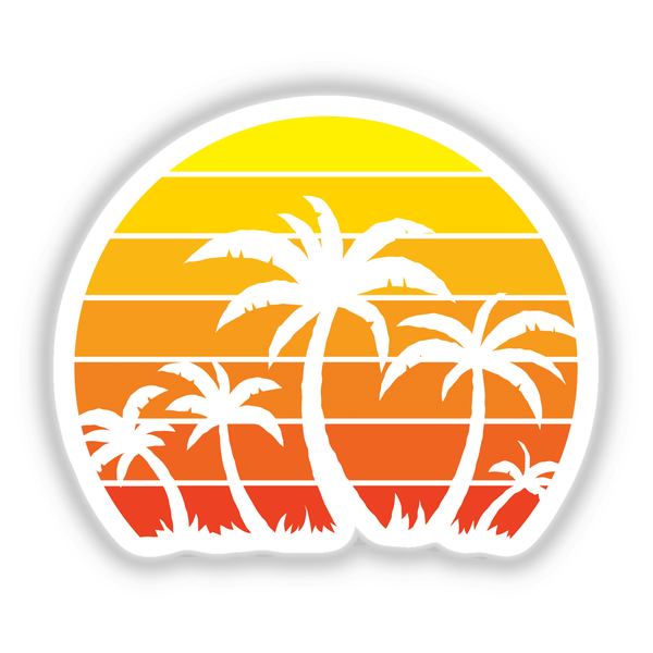 Retro Vintage Sunset And Palm Trees design featuring stylized sun and palm trees, available as unique stickers or digital artwork from Decal Venue.