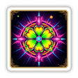 Neon Lucky Charm: A vibrant, symmetrical design featuring a colorful floral pattern with circular elements, available as unique stickers or digital artwork from Decal Venue.