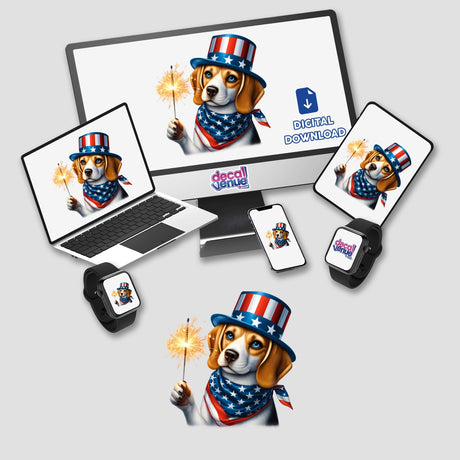 Beagle Dog Holding Sparkler 4th of July Patriotic