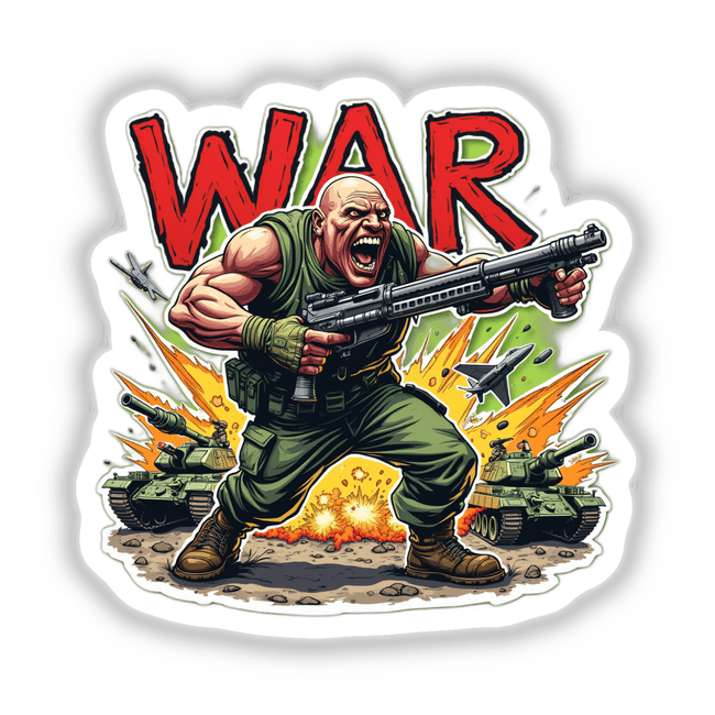 Soldado Brabo cartoon character holding a gun, available as stickers or digital artwork from Decal Venue.