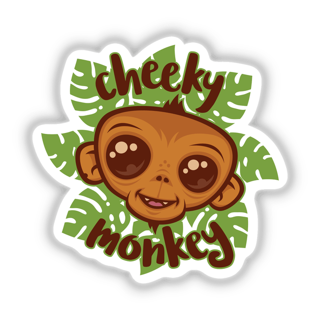 Cheeky Monkey Cute Cartoon Simian Drawing featuring a playful cartoon monkey with big eyes, available as stickers or digital artwork, reflecting Decal Venue's unique vinyl and digital art offerings.