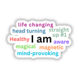 Morning Affirmations sticker or digital art featuring a stylized arrangement of letters in various fonts on a white background, reflecting motivational text.