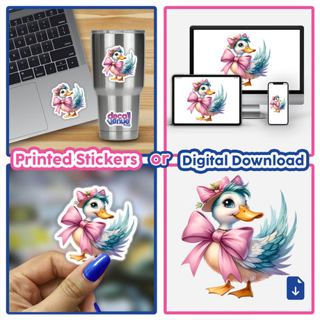 Coquette Bow Easter Duck collage features cartoon ducks with bows, perfect for stickers or digital art from Decal Venue.