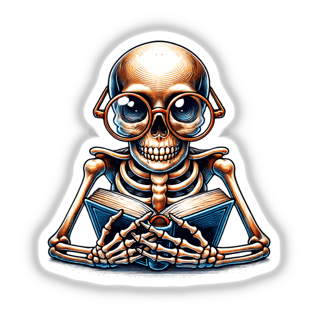 Skeleton with Reading Glasses and Open Book