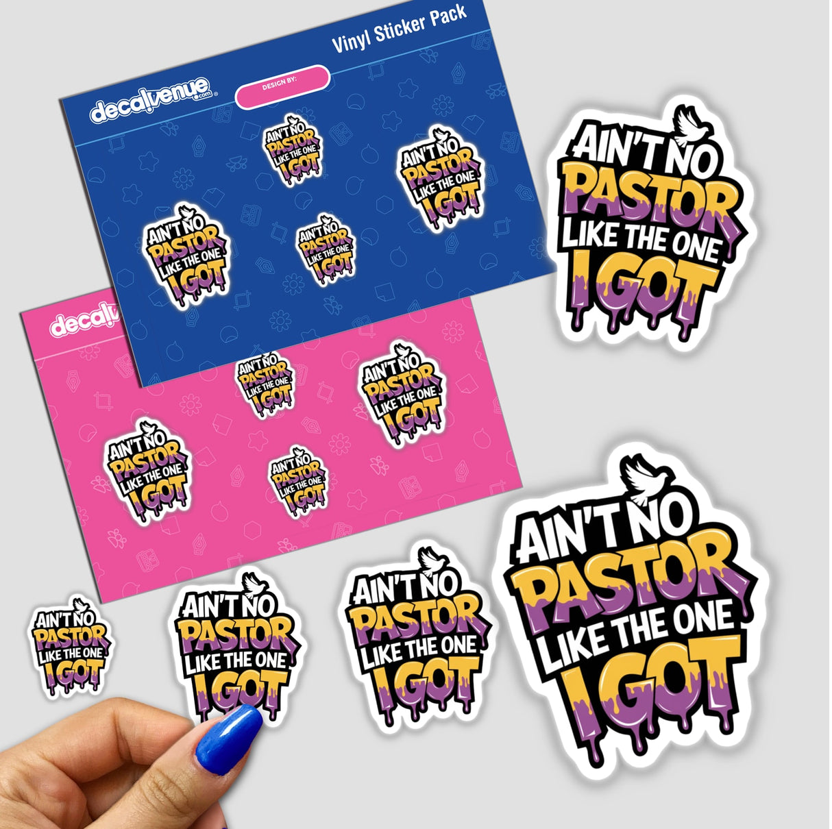 Christian phrase stickers featuring various religious messages and logos, showcasing unique designs, available as vinyl stickers or digital artwork from Decal Venue.