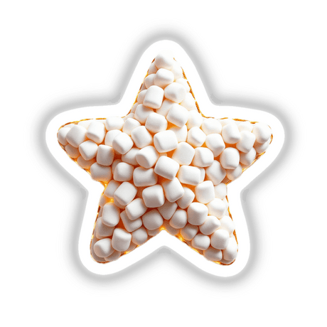 Marshmallow Star: A detailed star-shaped marshmallow design, available as stickers or digital artwork, highlighting unique textures and shapes, perfect for fans of whimsical, food-themed decor from Decal Venue.