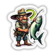 A Super Tainha cartoon: a man in a hat holding a fish, available as stickers or digital artwork.