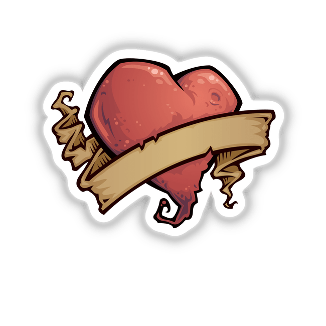 Tattoo Heart sticker featuring a cartoon-style heart with a banner, embodying Decal Venue's unique digital art and sticker collection.