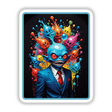 Splash Art Alien Invasions: The Boss features a cartoon character surrounded by colorful skulls, available as unique stickers or digital artwork from Decal Venue.