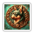 Chihuahua Medallion - Detailed digital artwork featuring a vibrant Chihuahua dog's head encased in an ornate, decorative frame on a textured green background.