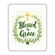 Blessed by Grace St. Patrick’s Day Sticker or Clipart features a green and gold cross encircled by leaves, embodying symbolic design, available as unique stickers or digital art from Decal Venue.