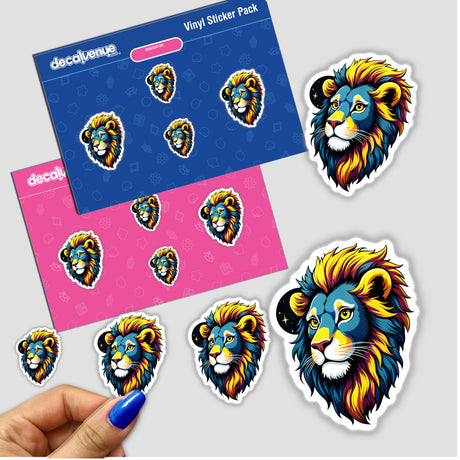 Colorful Lion Head sticker displayed on a surface, featuring intricate design details. Available as a sticker or digital artwork, capturing unique artistry from Decal Venue's collection.