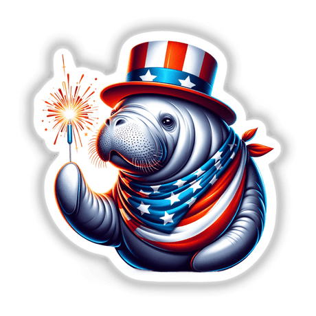 Manatee Holding Sparkler 4th of July