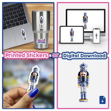 Chinoiserie Style Nutcracker Soldier stickers and digital artwork collage, featuring intricate nutcracker designs, perfect for unique decorative purposes from Decal Venue.