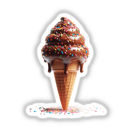 Chocolate ice cream cone with colorful sprinkles, delicious dessert, sweet treat