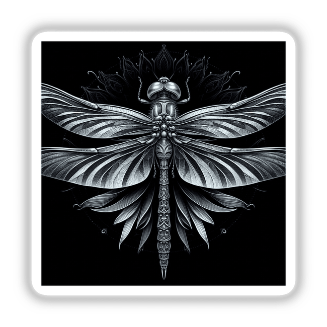 Dragonfly sketch in black and white, available as stickers or digital artwork from Decal Venue.